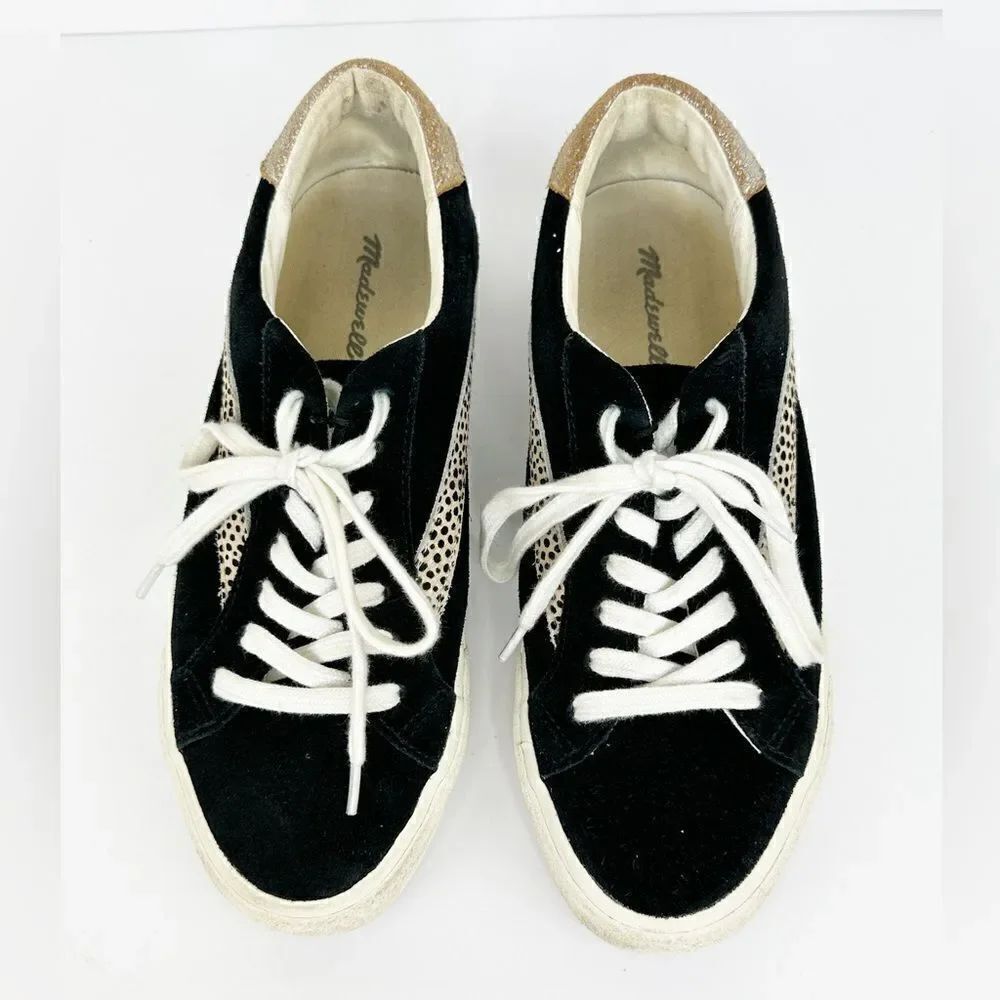 Madewell Sidewalk Low Top Suede Sneakers Black Leopard Size 8.5